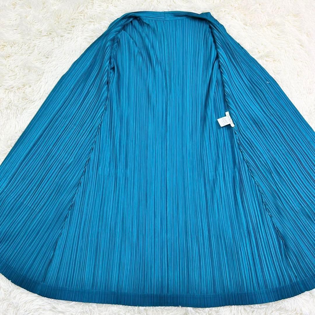 美品　プリーツプリーズ　ロングカーディガン　羽織り　長袖　軽量　ブルー系　3