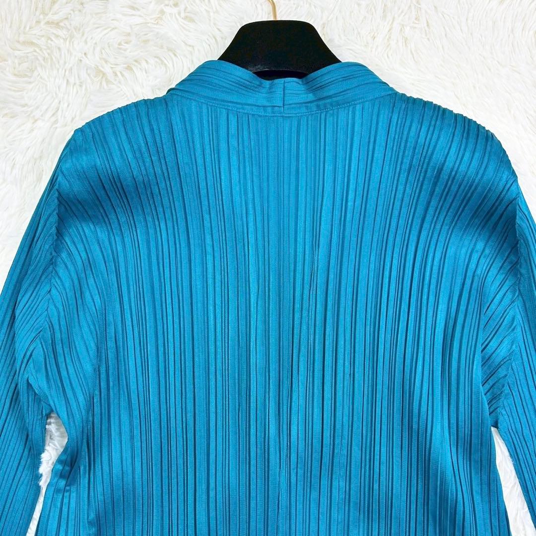 美品　プリーツプリーズ　ロングカーディガン　羽織り　長袖　軽量　ブルー系　3