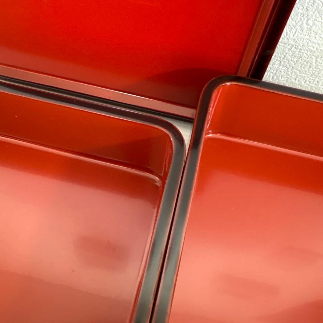 輪島塗 二段重箱 溜め塗内朱 四季草花沈金蒔絵