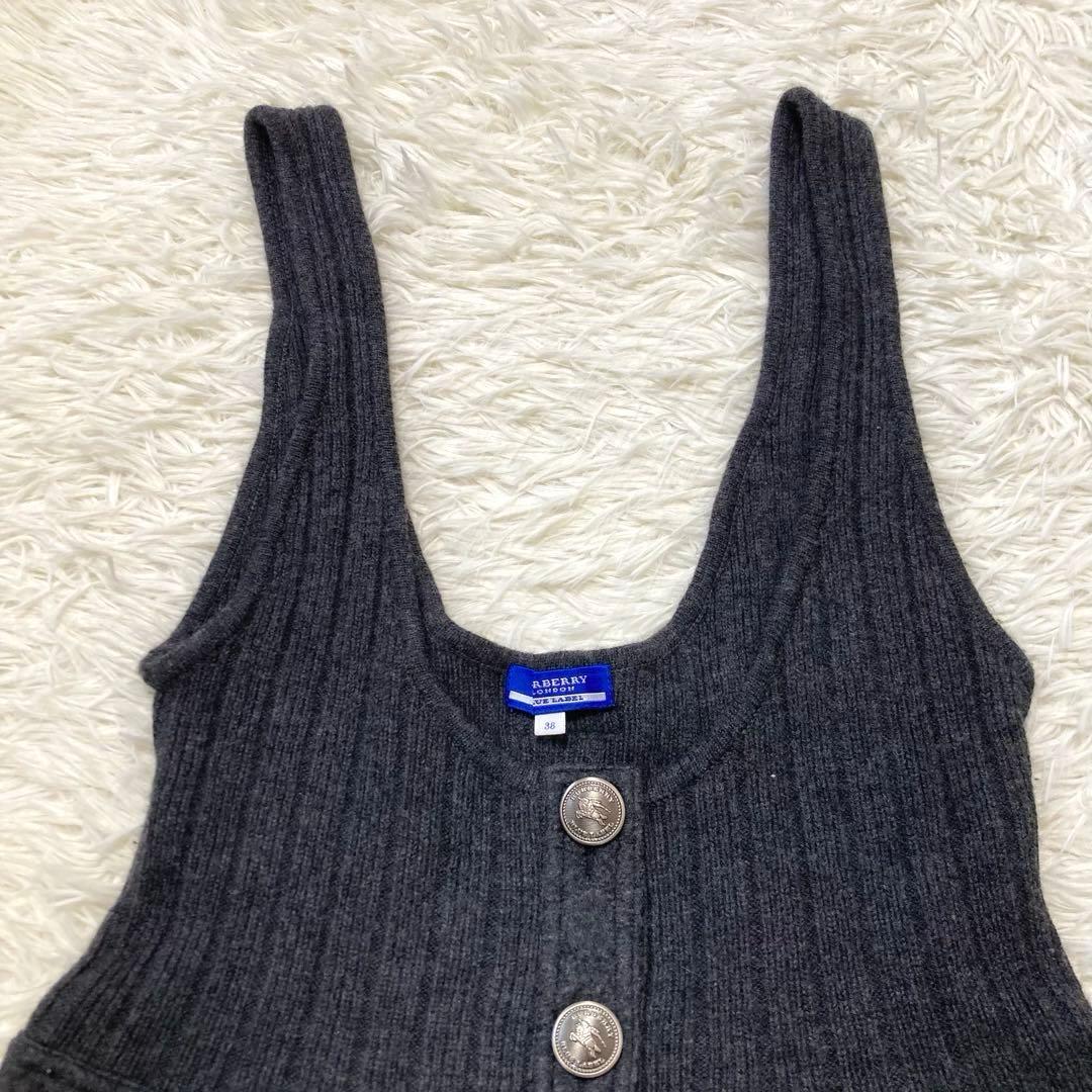 バーバリーブルーレーベル　ウール　ワンピース　リブ　ノースリーブ　銀ボタン　38