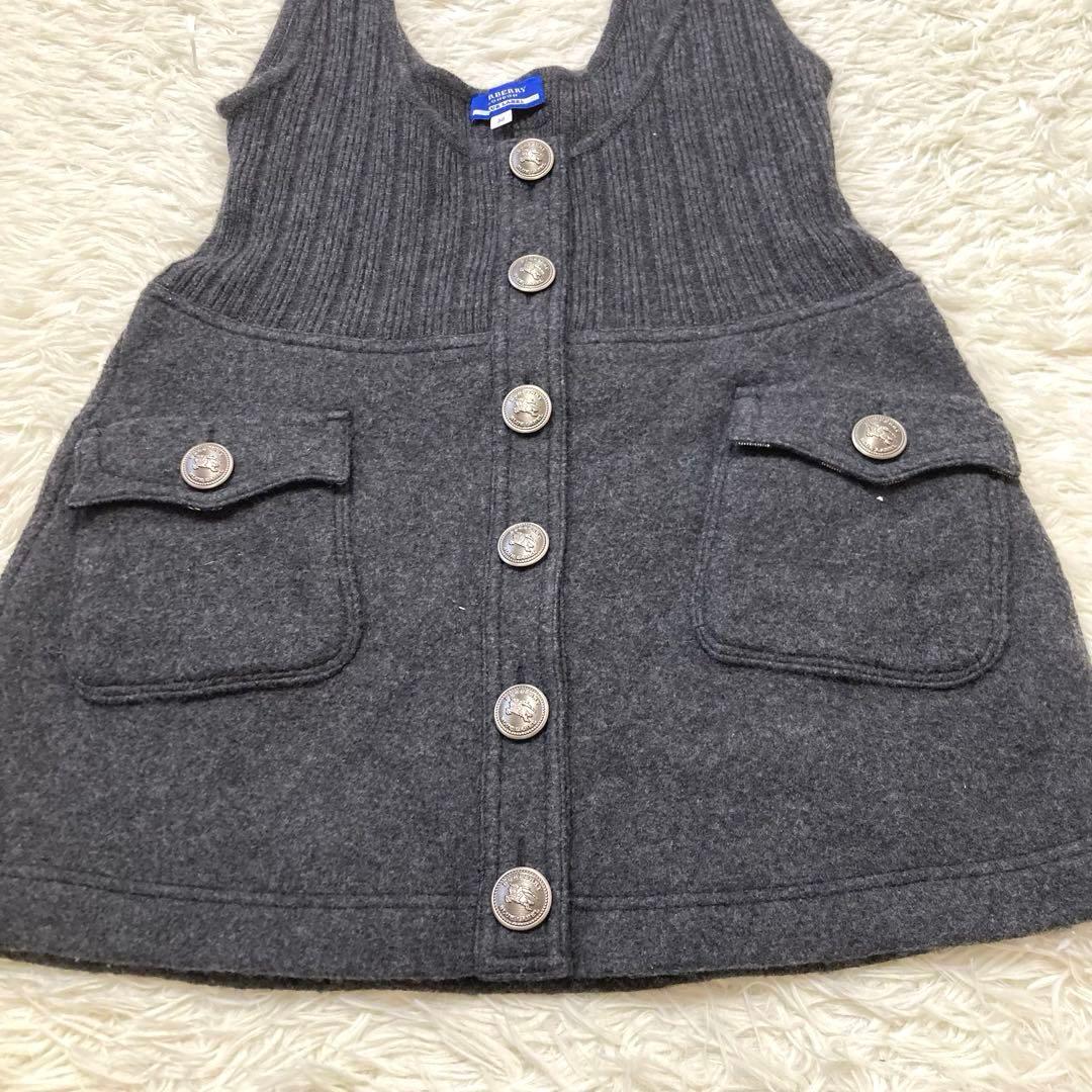 バーバリーブルーレーベル　ウール　ワンピース　リブ　ノースリーブ　銀ボタン　38