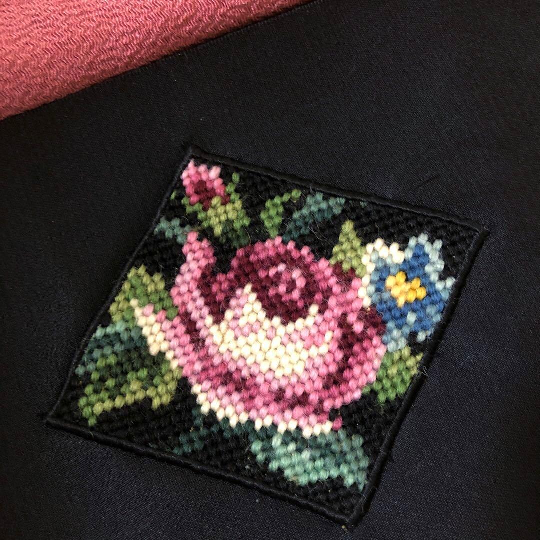 ヴィンテージ正絹名古屋帯カットワーククロスステッチ＋帯締め＋帯揚げ＋帯留