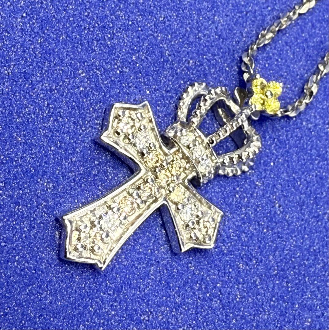 QVC笠原真寿美 ペンダントトップ ダイヤモンド クラウン クロス K18WG