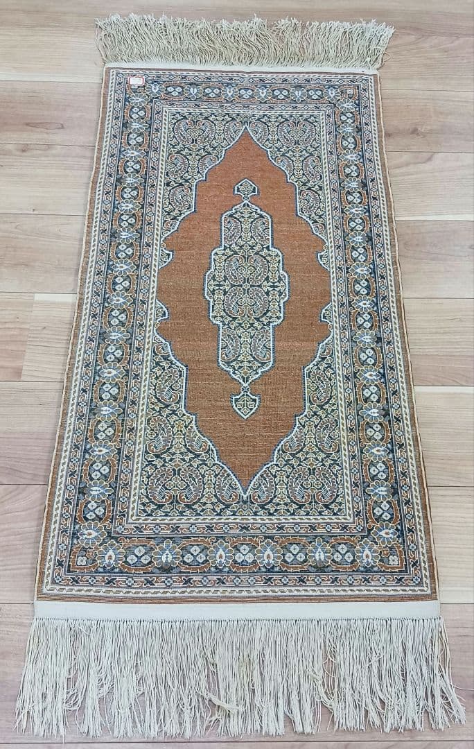 Y3211 高級中国緞通 シルク100% 手織り260段 95×48㎝