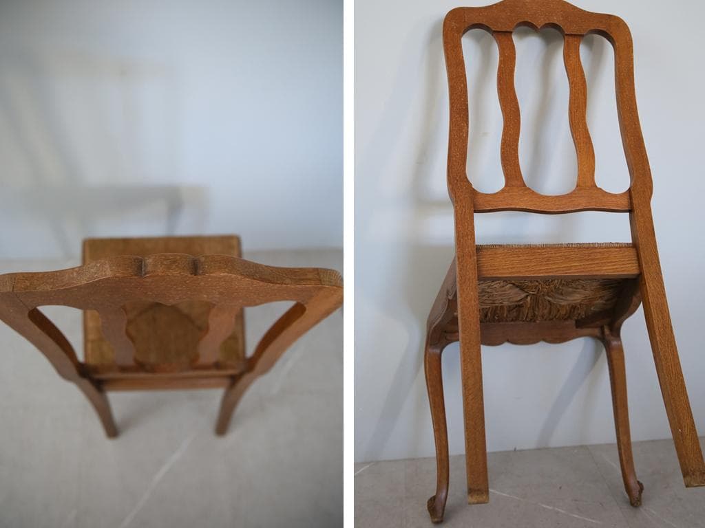 フランスアンティーク猫脚ダイニングチェア/イス/ラッシュシート(90-83-1)