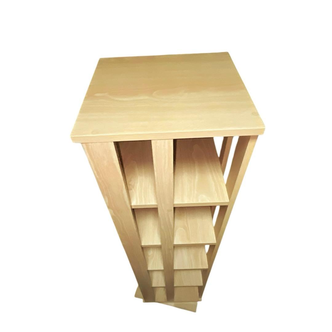 ナチュラル木目 回転式CDラック 5段収納タワー　約35×35×120cm