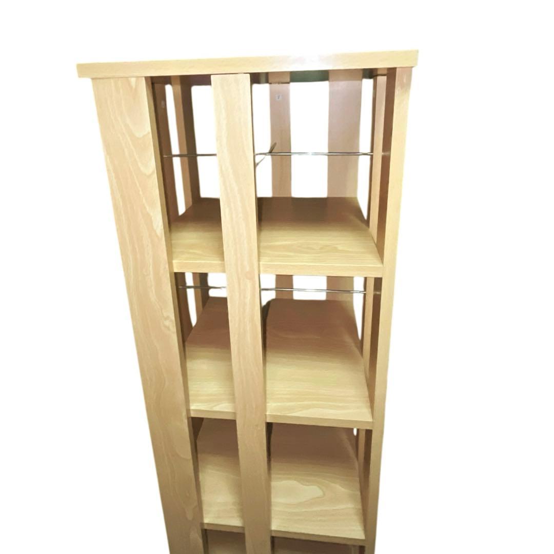 ナチュラル木目 回転式CDラック 5段収納タワー　約35×35×120cm