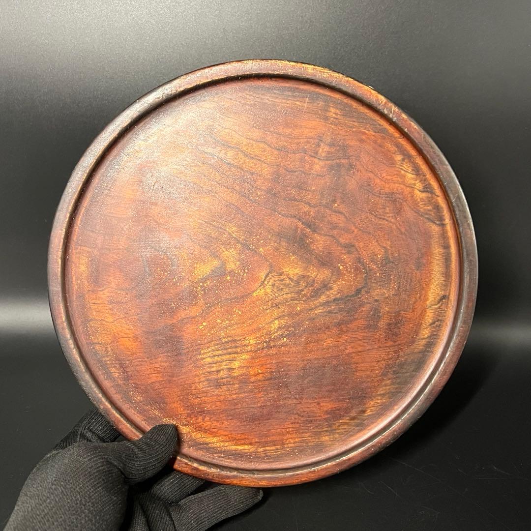江戸後期〜明治初期 欅製 くり抜き丸盆 拭き漆 酒盆 茶盆 民藝 数寄者向け