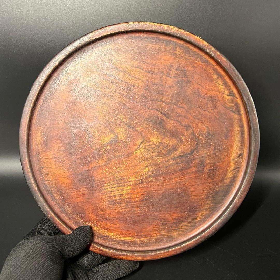 江戸後期〜明治初期 欅製 くり抜き丸盆 拭き漆 酒盆 茶盆 民藝 数寄者向け
