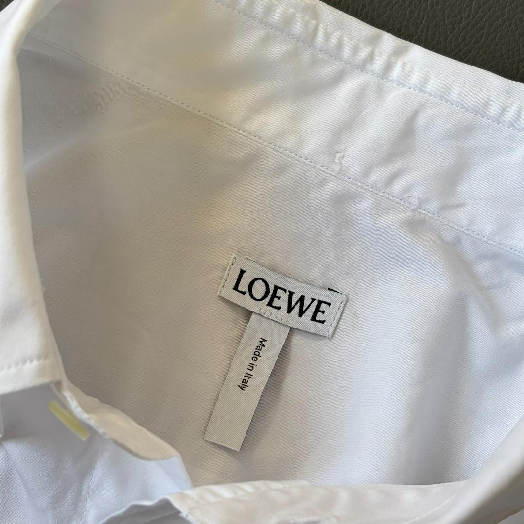 美品♪ロエベ アナグラム刺繍 長袖シャツ 裾リブ シャツジャケット 白 tu9