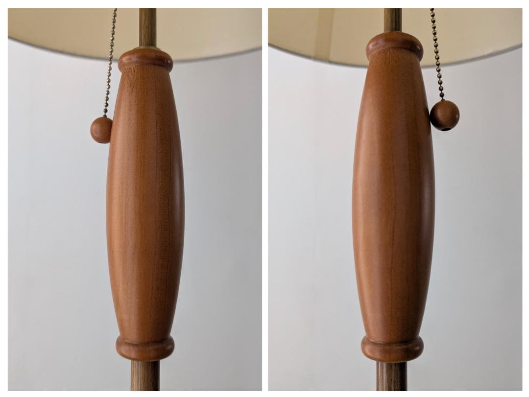 90年代 ビンテージ ファブリックシェード×ウッド スタンド フロアライト 美品