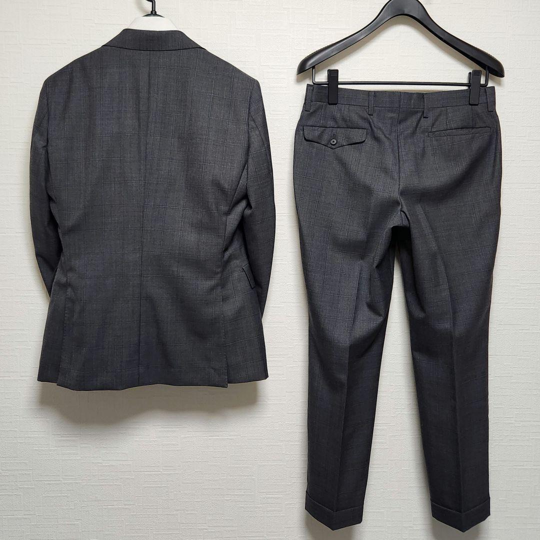 オリヒカ　メンズ　スーツ　スリーピース　グレー　チェック　ストレッチ　標準体型