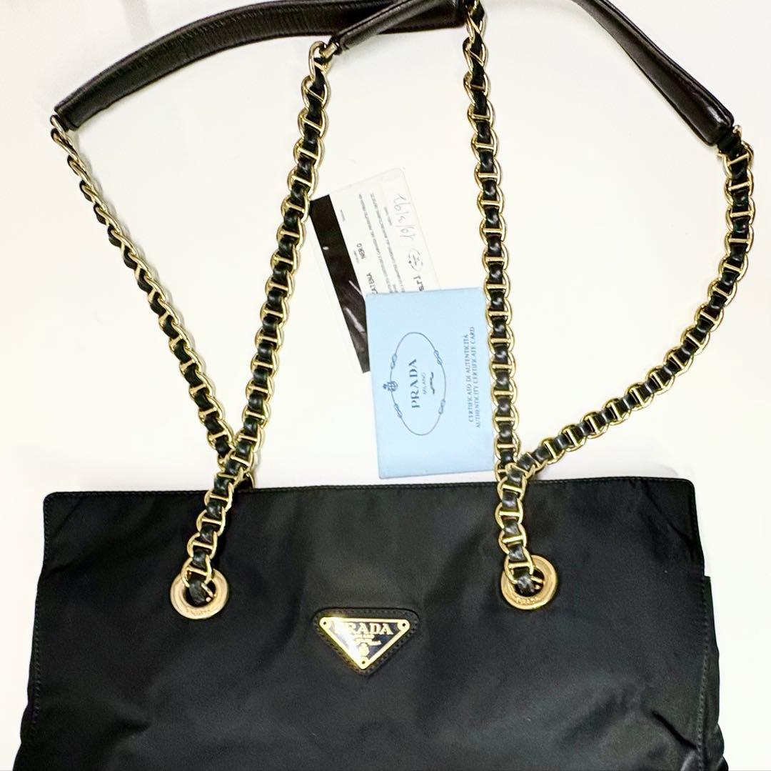 【美品】PRADAチェーン ショルダー トート バッグ ギャランティカード付