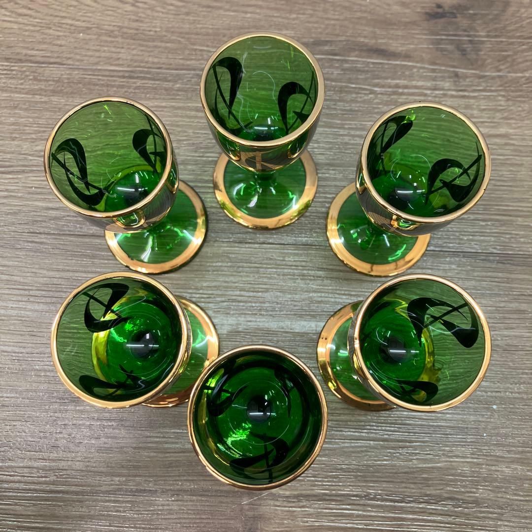 E-1 ボヘミアンガラス デキャンタ ショットグラス 6客セット 食器