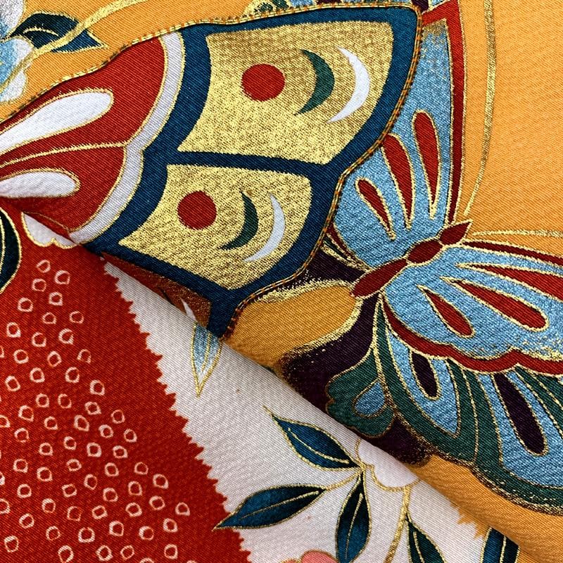 508ag90□七五三 七歳 女児 着物&袋帯 金駒刺繍 蝶 桜□美品