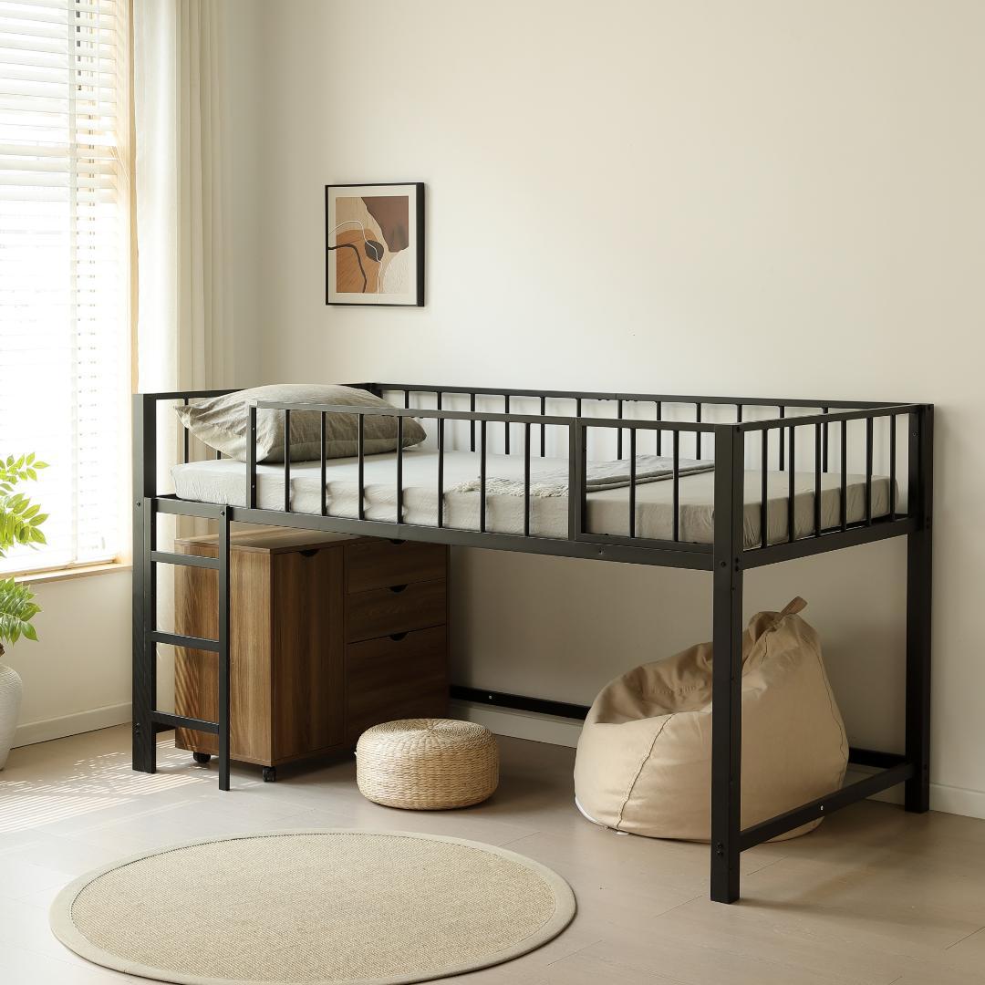 ロフトベッド パイプベッド シングル 高さ110cm 子供ベッド　BLACK