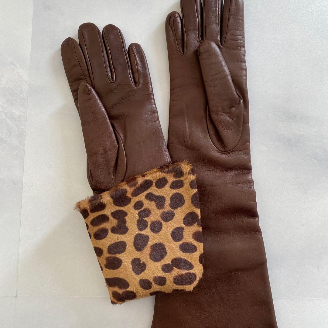 美品　セルモネータ　レザーロンググローブ　ブラウン　革手袋　サイズ7 イタリア製