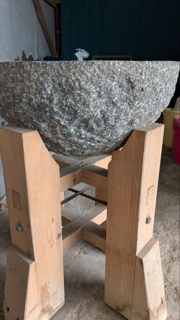 石製臼と木製杵セット 直径約40cm 引き取り限定