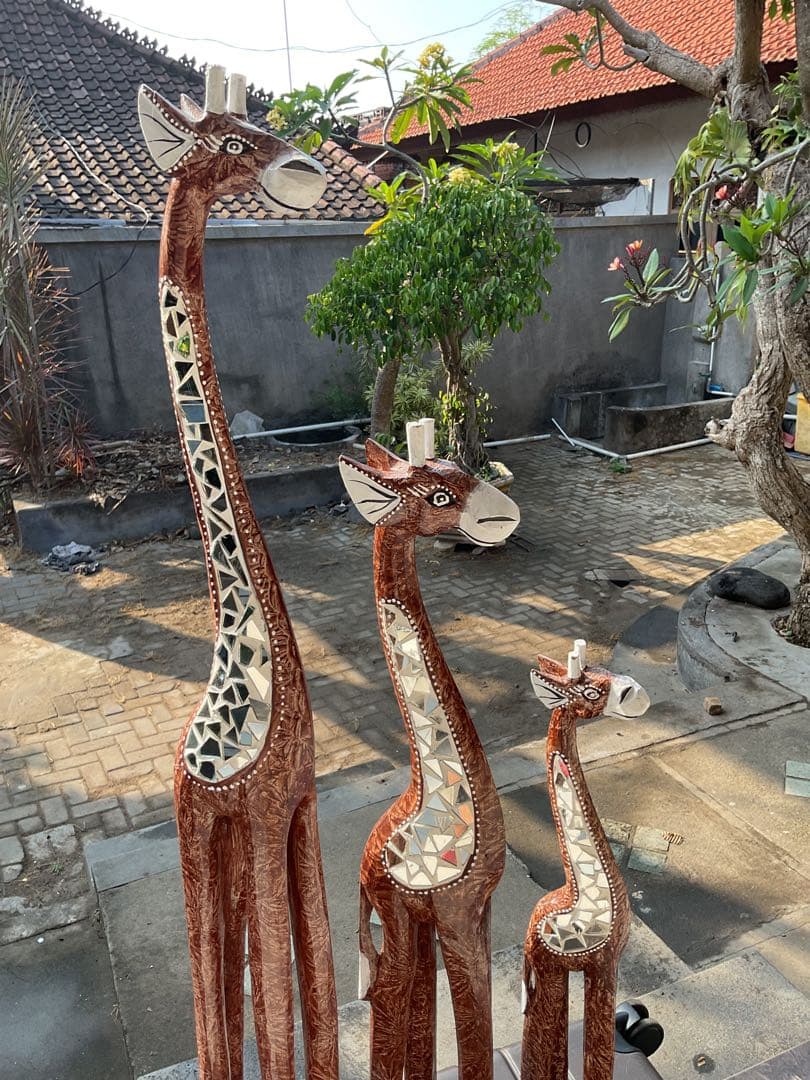 「新入荷」バリ島original木彫りキリン3体セット