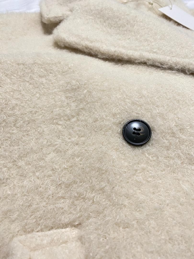 希少 Mサイズ ZARA ブークレダブルブレストミディ丈コート エクリュ