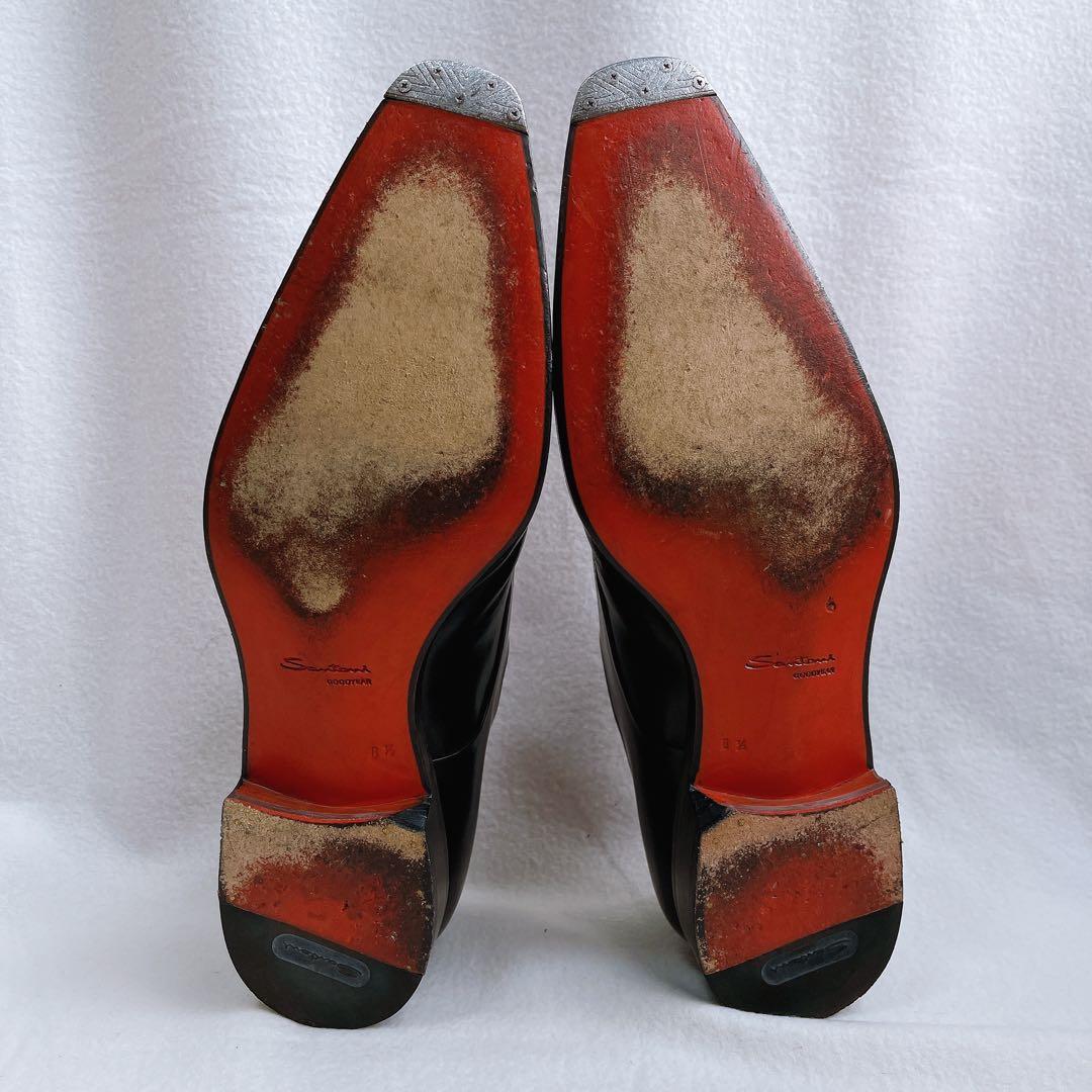 極美品 サントーニ ダブルモンクストラップ レザー 革靴 黒 ストレートチップ