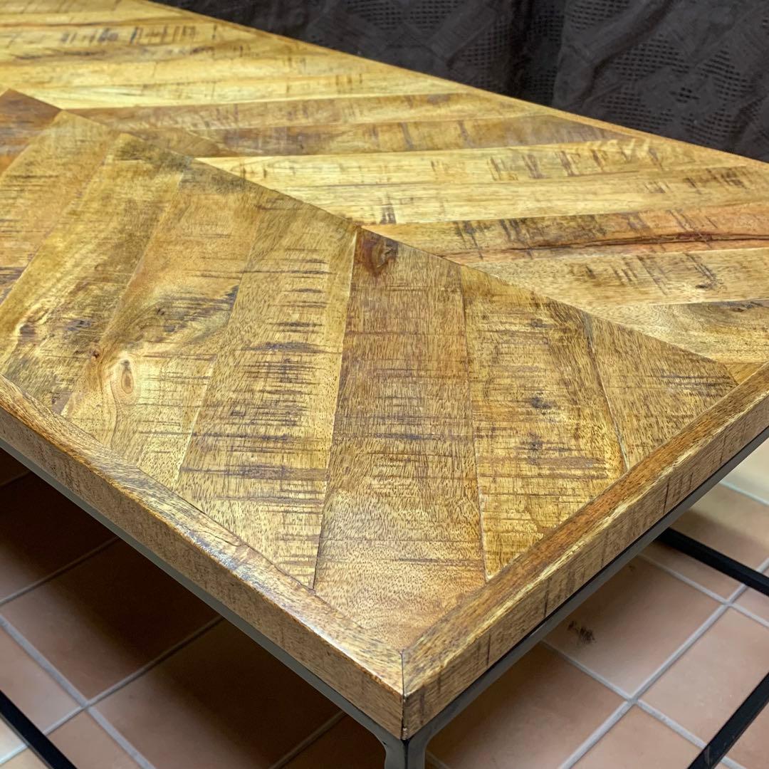【インダストリアル家具】ヘリンボーン テーブル センター ロー マンゴー 無垢材