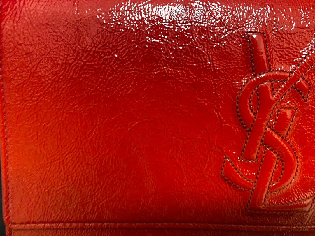 ど*☆様 美品　YSL 赤 レザー クラッチバッグ 保存袋付き