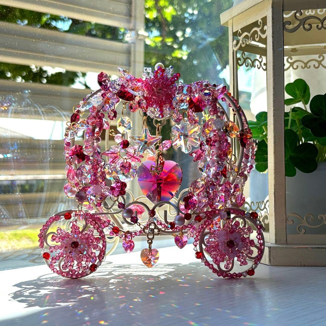 ボルドー40㎜ハート✩.*˚SWAROVSKI置き型サンキャッチャー