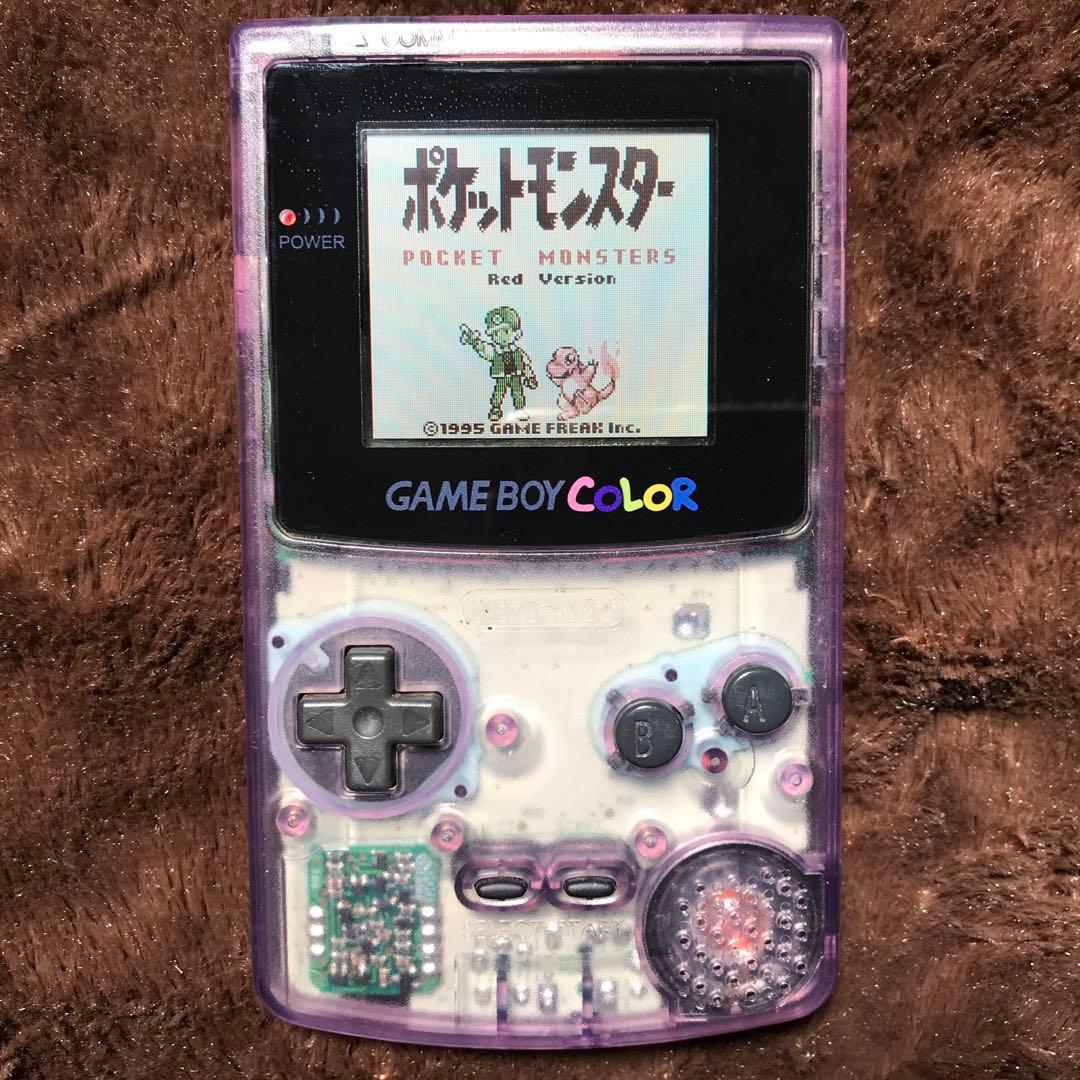 任天堂ゲームボーイカラークリアーパープル 新品スクリーンレンズ 新品偏光板交換