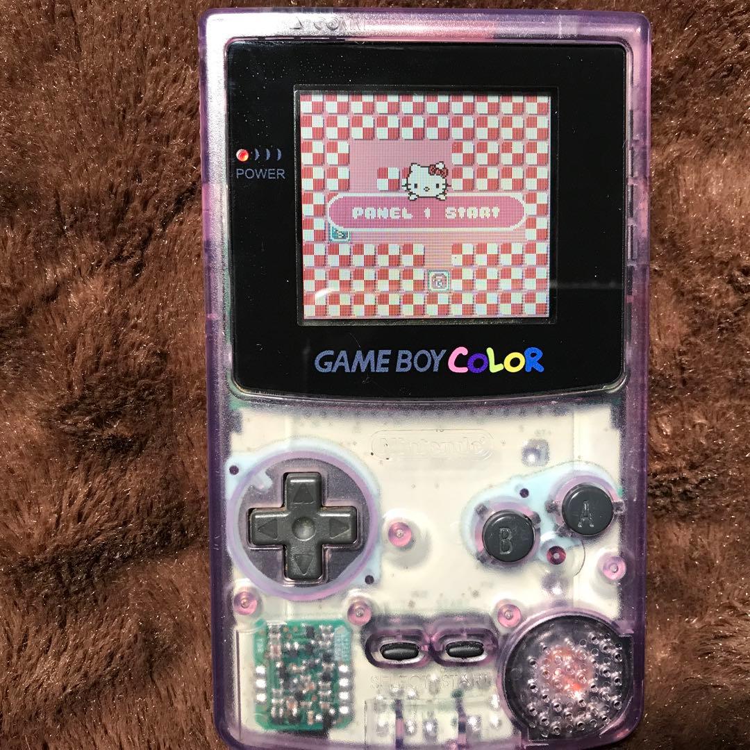 任天堂ゲームボーイカラークリアーパープル 新品スクリーンレンズ 新品偏光板交換