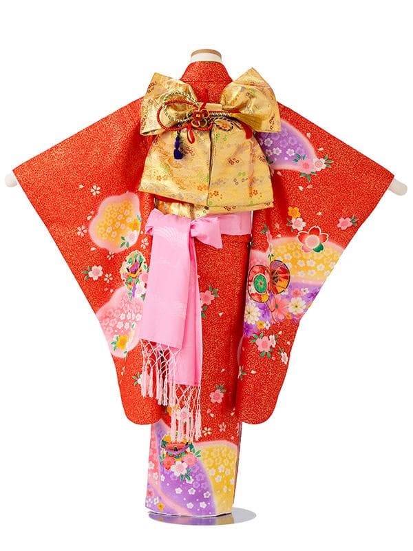 四つ身セット　絵羽　鼓柄　赤