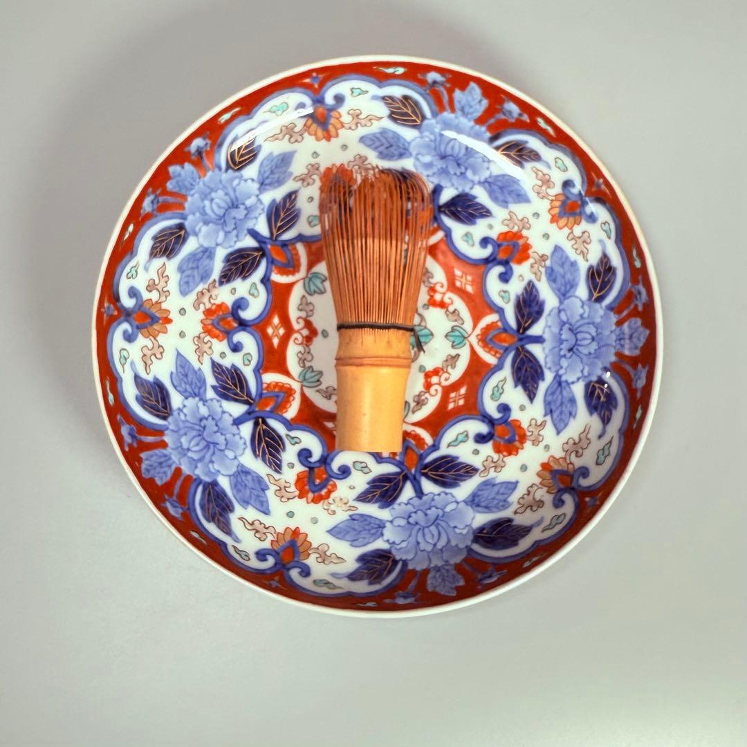 専用出品　明治期　蘭マーク無し「深川製」　赤絵花唐草七寸皿　希少品　深川忠次