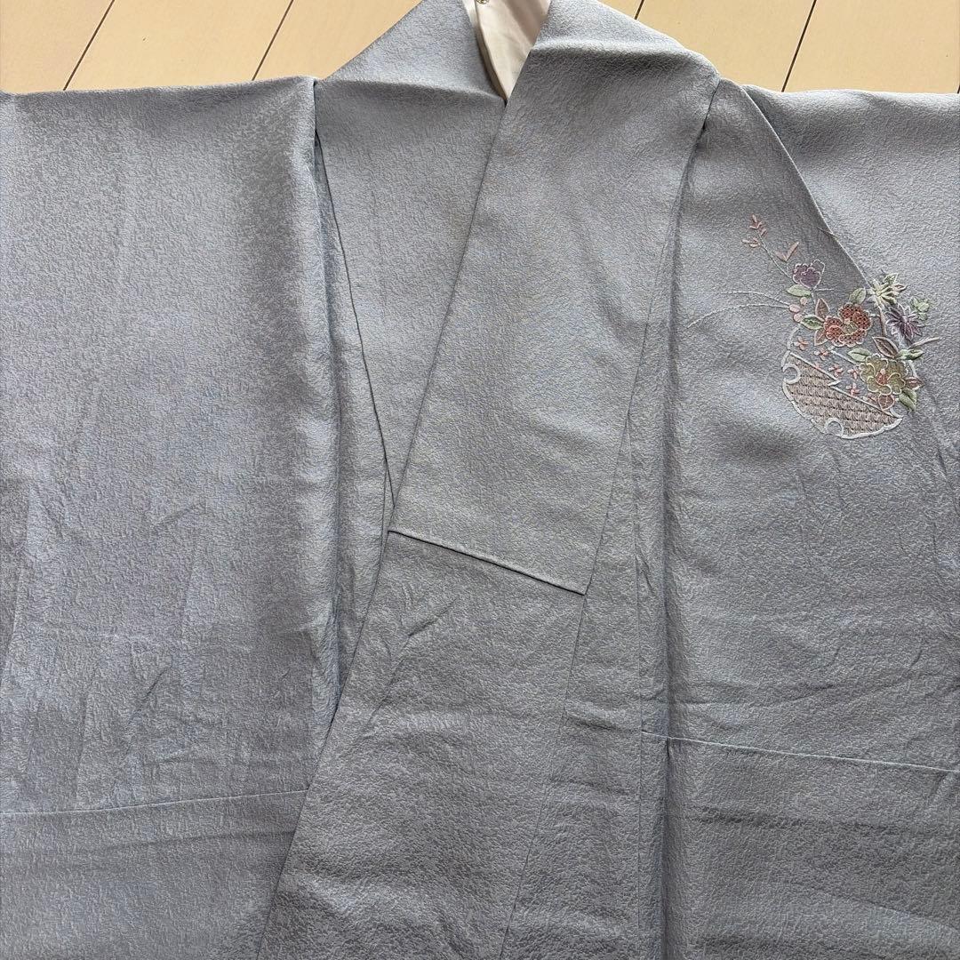■E535■美品■正絹■秘色色　汕頭刺繍　全刺繍柄　袷　訪問着■丈169　裄67
