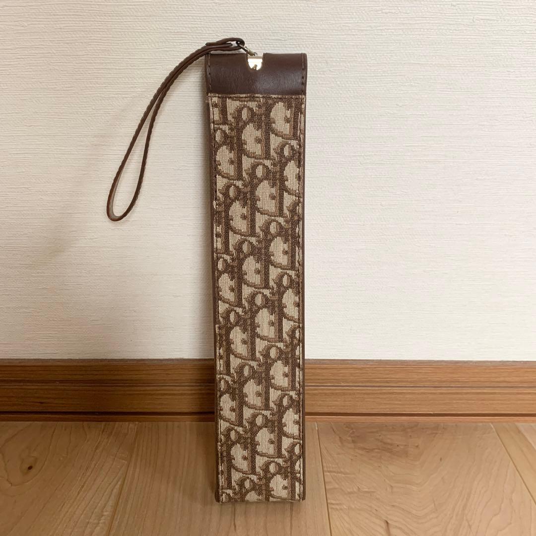 【人気】クリスチャンディオール 折り畳み傘 ケース付 トロッター柄 総柄 茶色