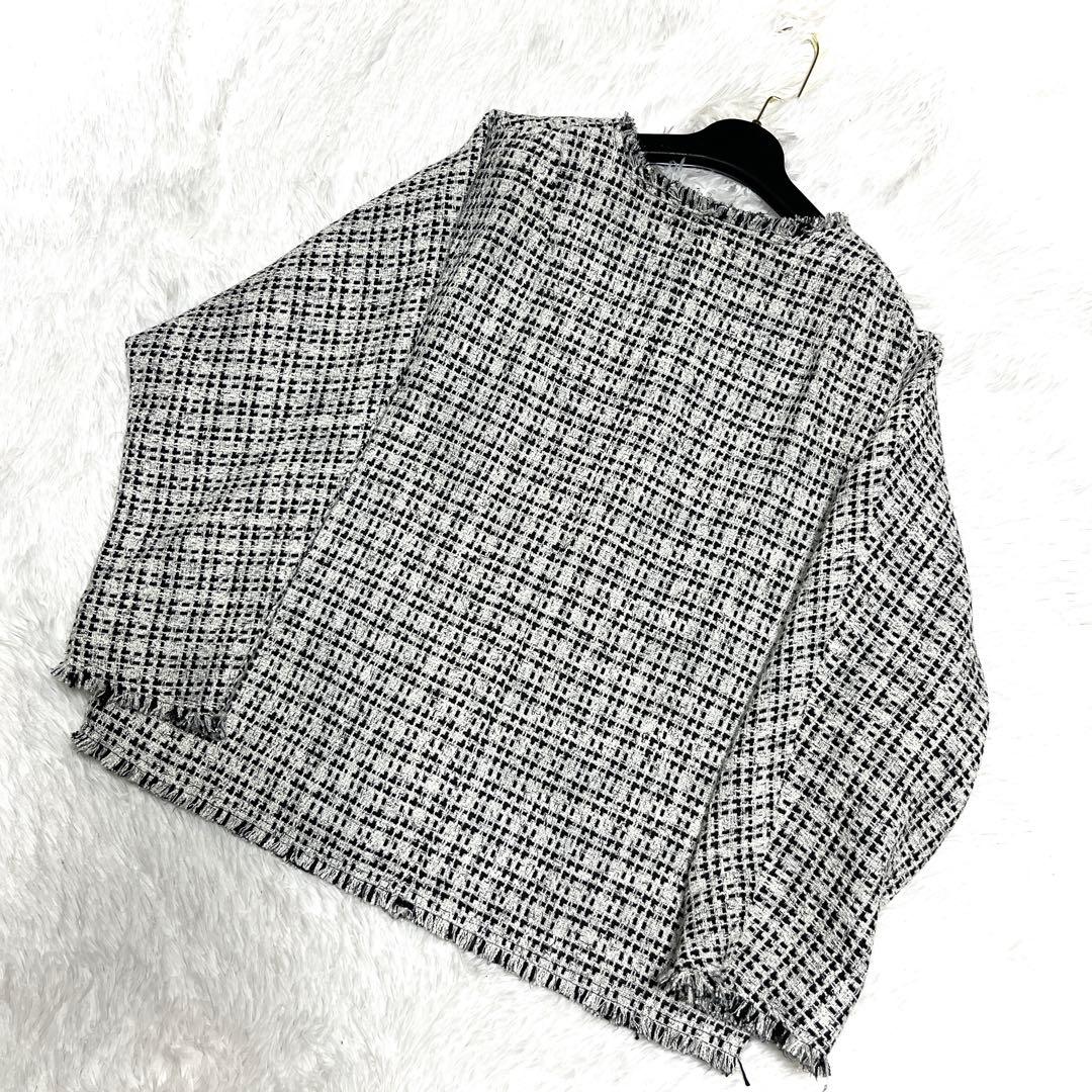美品 ディニテコリエ ノーカラー ツイード ジャケット ドルマン ホワイト