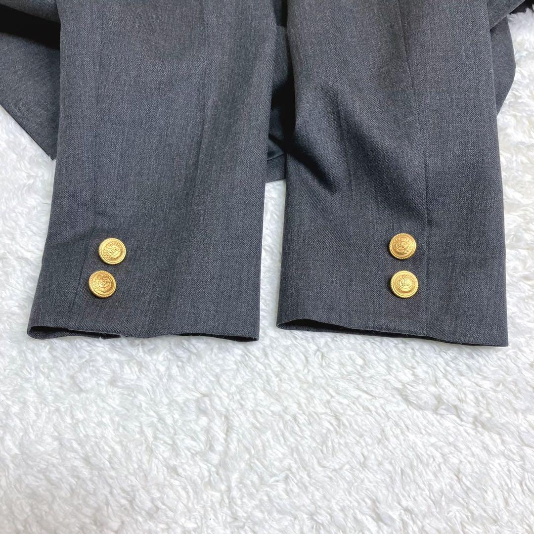 美品 バーバリー ロンドン ダブル 金ボタン テーラード ジャケット グレー