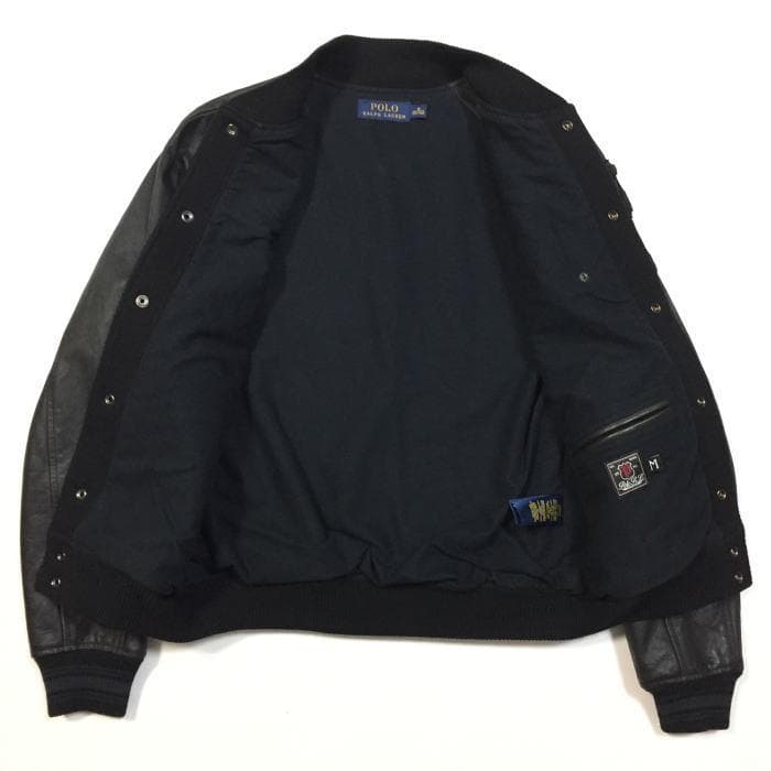 極上 メンズＭ 定価9.7万 ポロラルフローレン レザースリーブド スタジャン