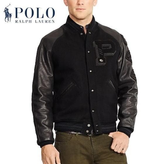 極上 メンズＭ 定価9.7万 ポロラルフローレン レザースリーブド スタジャン