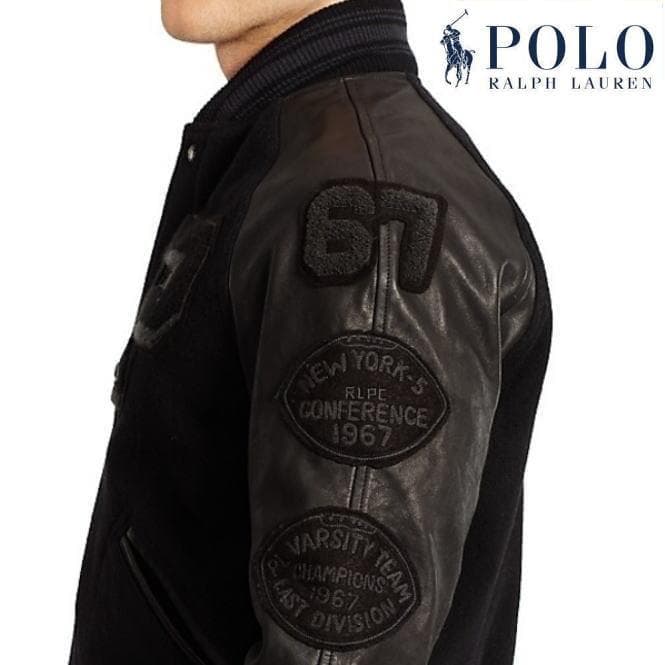 極上 メンズＭ 定価9.7万 ポロラルフローレン レザースリーブド スタジャン