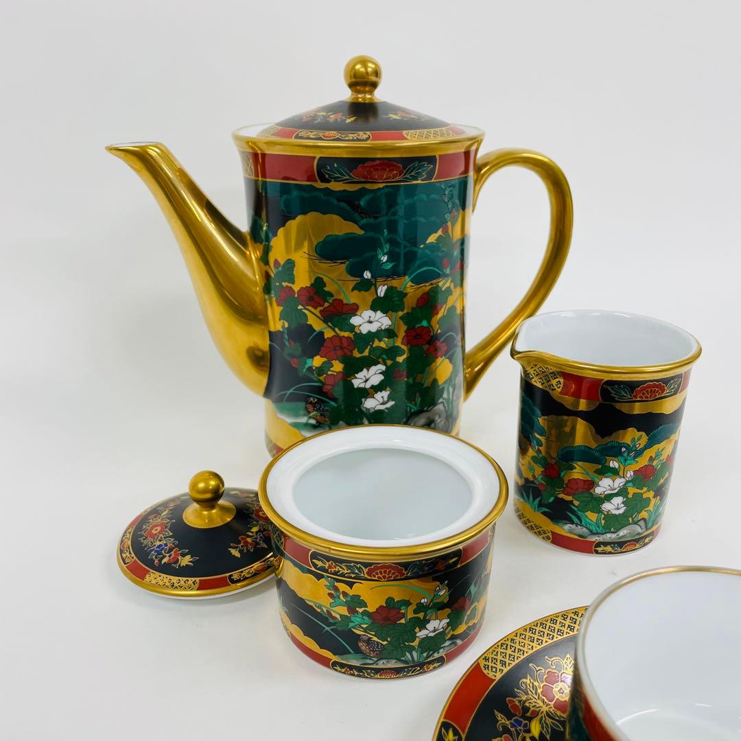 ほぼ新品　花鳥園茶揃　ティーセット・大皿・ケーキ皿セット