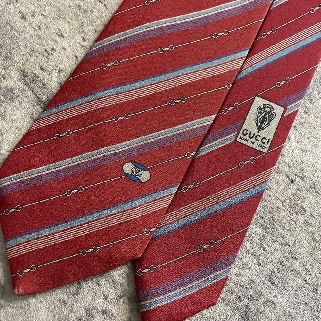 未使用 OLD GUCCI ネクタイ 極上ウール ストライプ柄 スーツ ブラウン
