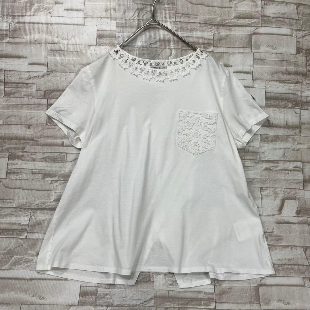 【美品】モンクレール★レース刺繍　ロゴワッペン　Tシャツ　Aライン　ホワイト　M