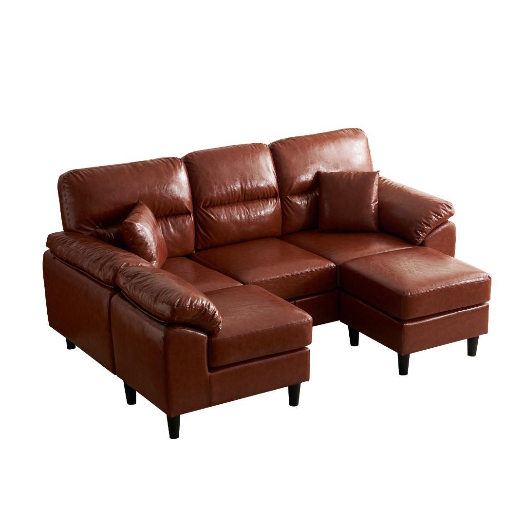 限定セール！ソファ　2-5人掛け　L字　クッション付き　肘付き　BROWN