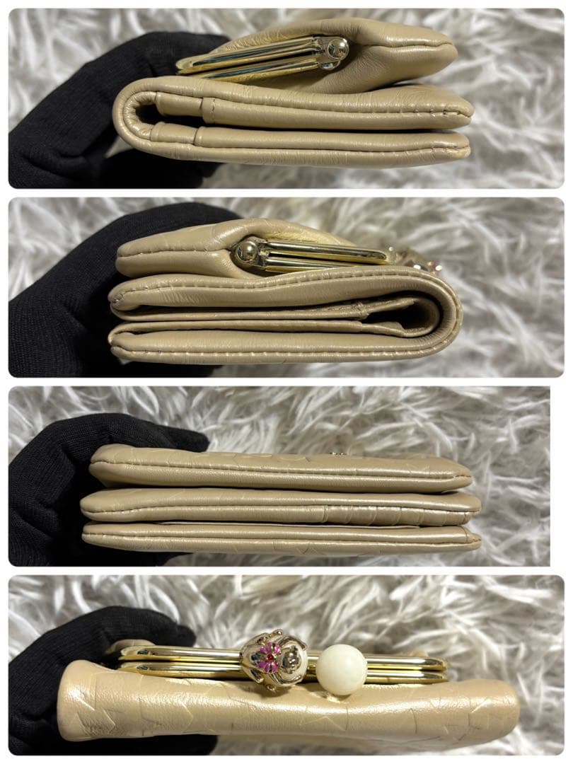 ✨極美品✨アナスイ 長財布 プレイングキャット がま口 星 型押し アイボリー