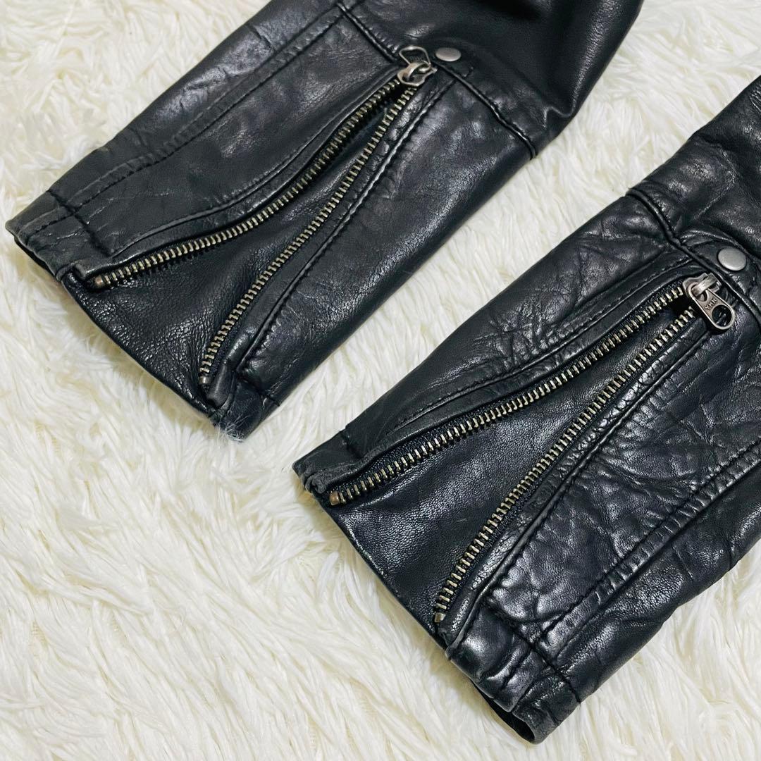 アヴィレックス　レザージャケット　シングルライダース　ラムレザー　ブラック