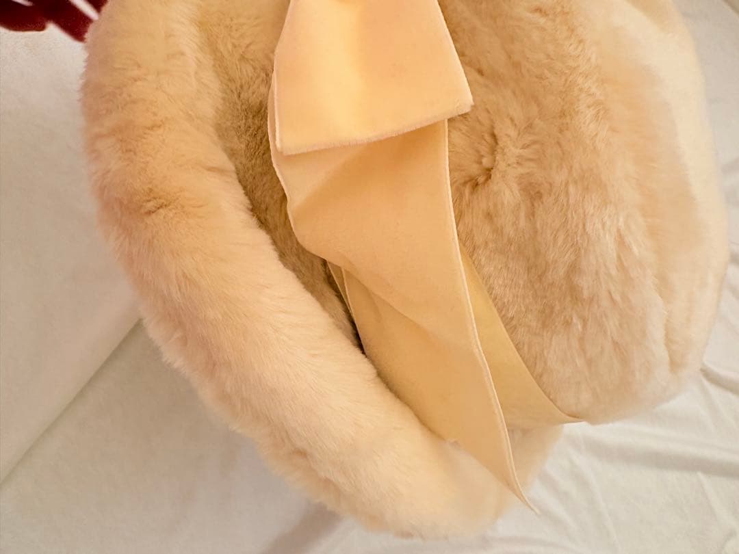 ジェーンマープル クリーム色♡ファーリボン帽子