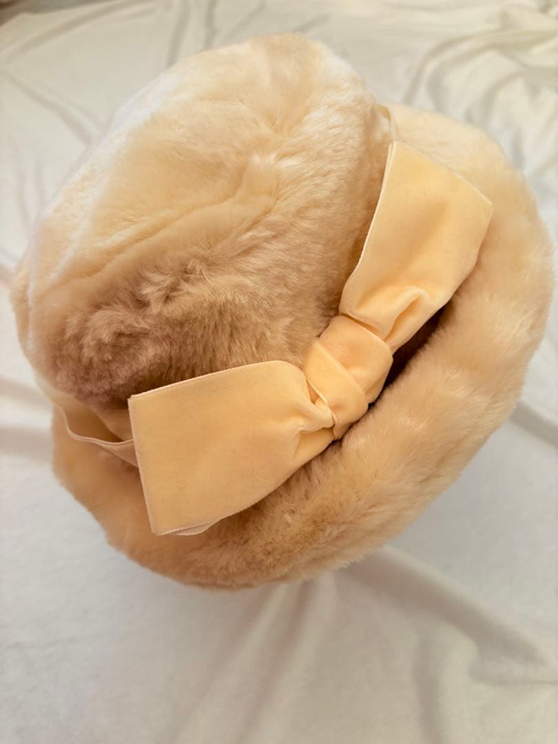 ジェーンマープル クリーム色♡ファーリボン帽子