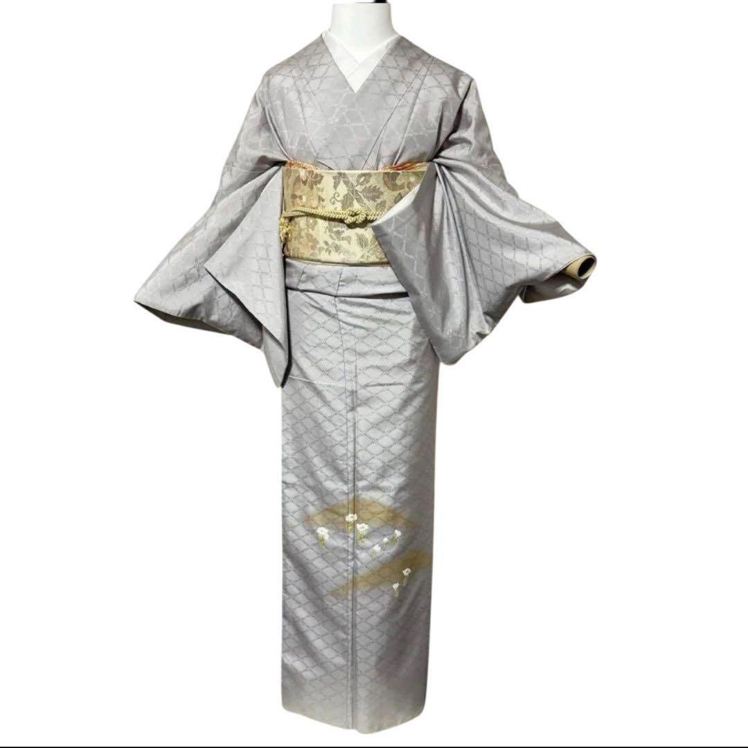 未使用近い　美品　袷　正絹　大島紬系　白山紬系　紋付　訪問着　フルセッ