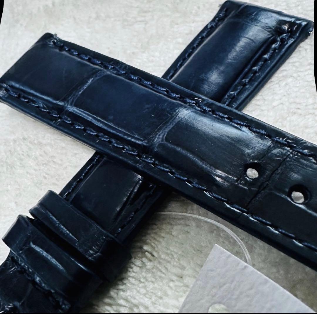 1031#18mm-16mmミッドナイトブルー★本物クロコダイルベルト★スイス製