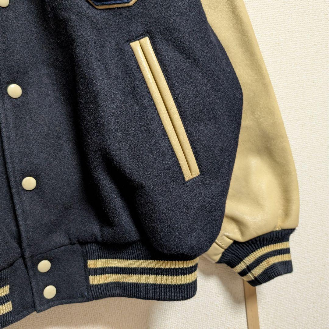 VAN JAC スタジャン ウール 袖レザー 本革 裏地キルティング